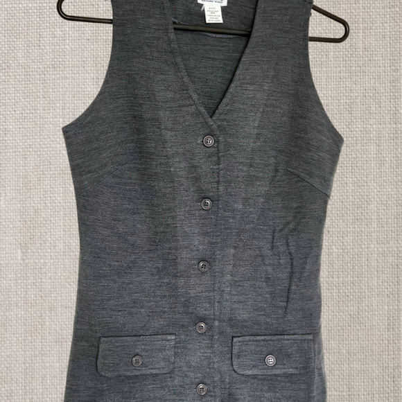Vintage Gray Button-Up Vest Long w Pockets Dark Academia Office Business Meeting - Picture 4 of 10